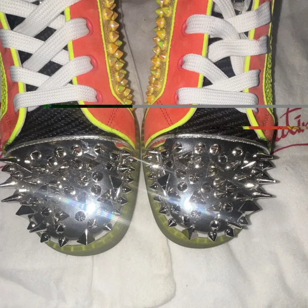 Christian Louboutin Men’s Multicolor Mesh Spiked High-Top Sneakers EU 43